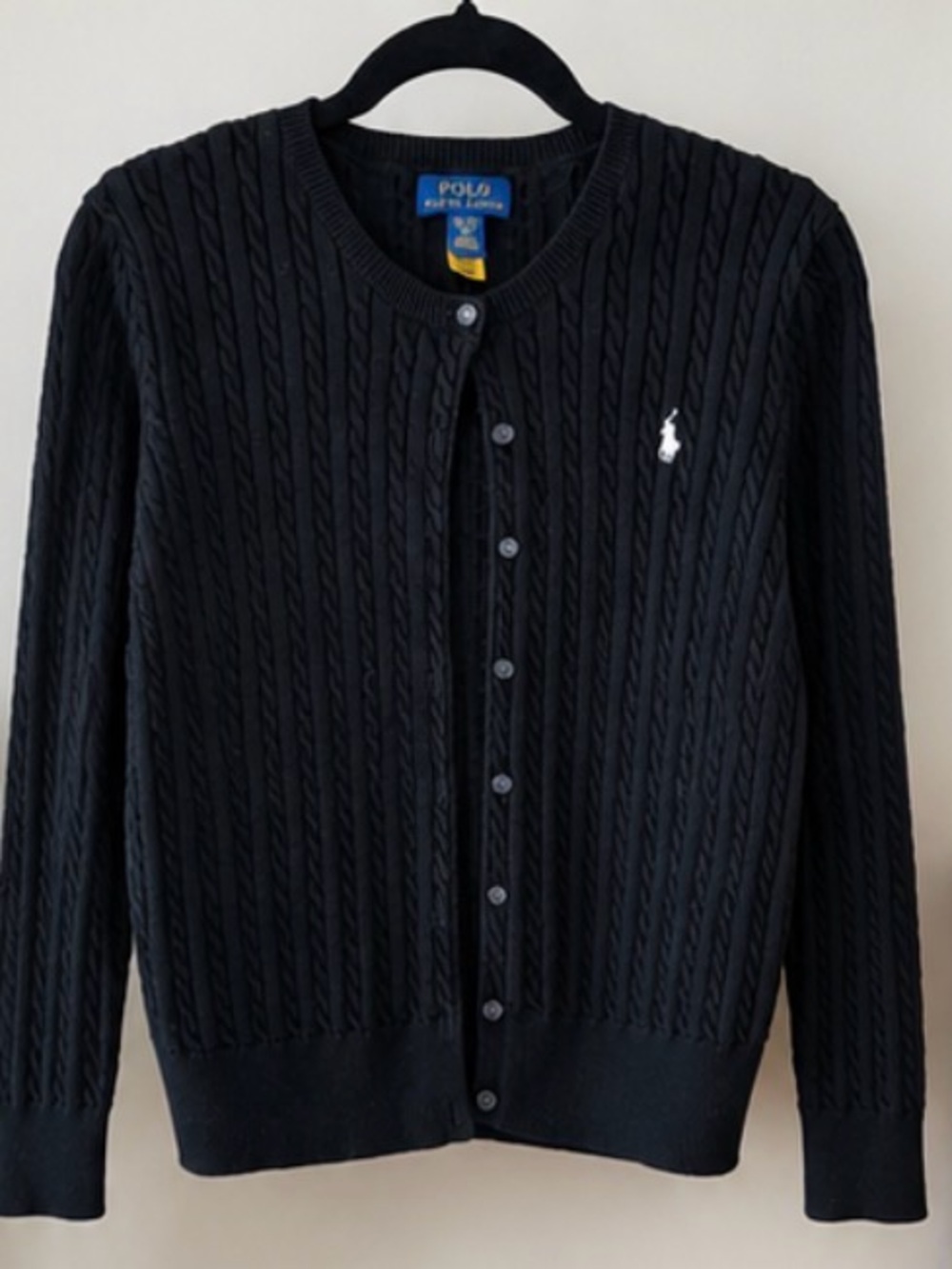 Ralph Lauren Black Cable Knit Crewneck Cardigan